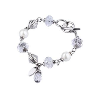 Manoki Náramek  Christine  chirurgická ocel a perla Swarovski - Stříbrná / 21 cm (XL) BA083