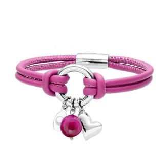 Manoki Náramek Marisa chirurgická ocel a přírodní Achát - srdíčko - Růžová / 19 cm (S) BA333SP