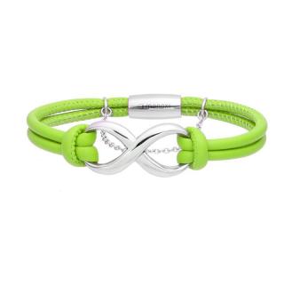 Manoki Náramek Patricia přírodní kůže a chirurgická ocel - infinity - 19 cm (S) / Zelená BA353SZ