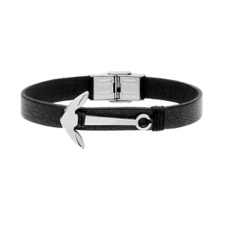 Manoki Ocelový anchor náramek Roger, chirurgická ocel a přírodní kůže - Černá / 21,5 cm (možnost zkrácení) BA597MB