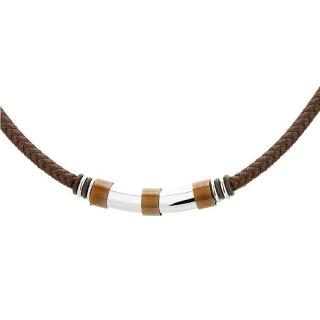 Manoki Pánský náhrdelník William chirurgická ocel, bavlněná šňůrka - Hnědá / 47 cm + 2 cm (prodloužení) WA245A