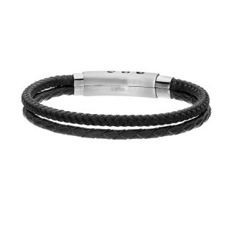 Manoki Pánský náramek Anthony z pravé kůže a chirurgické oceli - Černá / 19,5 cm - 21 cm (nastavitelná) BA588B