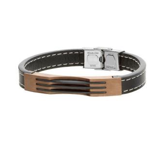 Manoki Pánský náramek Bruno z pravé kůže a chirurgické oceli - Černá / 22 cm (možnost zkrácení) BA473