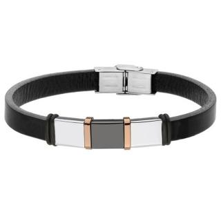 Manoki Pánský náramek Connor z pravé kůže a chirurgické oceli - Černá / 21 cm (možnost zkrácení) BA662B