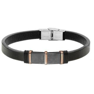 Manoki Pánský náramek Curtis z pravé kůže a chirurgické oceli - 21 cm (možnost zkrácení) / Černá BA663B