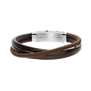 Manoki Pánský náramek Daenom z pravé kůže a chirurgické oceli, bavlněná šňůrka - Hnědá / 21 cm - 22,5 cm (nastavitelná) BA585A