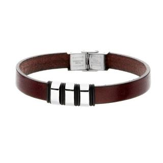 Manoki Pánský náramek Eric z pravé kůže a chirurgické oceli - Hnědá / 21,5 cm (možnost zkrácení) BA386H