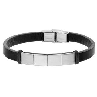 Manoki Pánský náramek Franz z pravé kůže a chirurgické oceli - 21 cm (možnost zkrácení) / Černá BA657C