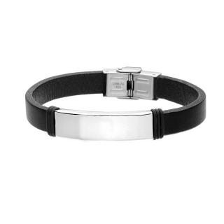 Manoki Pánský náramek Frederic z pravé kůže a chirurgické oceli - 22 cm (možnost zkrácení) / Černá BA498B