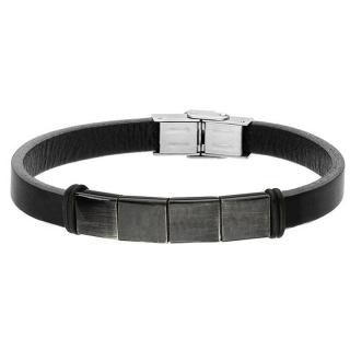 Manoki Pánský náramek Georg z pravé kůže a chirurgické oceli - Černá / 21 cm (možnost zkrácení) BA657B