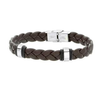 Manoki Pánský náramek Jacinto chirurgická ocel, přírodní kůže - 21,5 cm / Hnědá BA380A