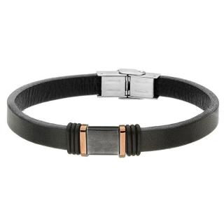 Manoki Pánský náramek Johann z pravé kůže a chirurgické oceli - Černá / 21 cm (možnost zkrácení) BA660B