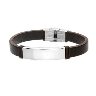 Manoki Pánský náramek Julián z pravé kůže a chirurgické oceli - 22 cm (možnost zkrácení) / Hnědá BA498A