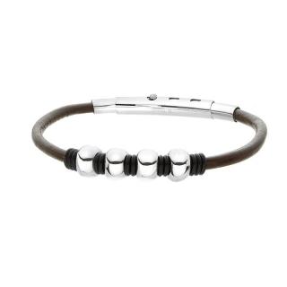 Manoki Pánský náramek Leonardo z pravé kůže a chirurgické oceli - 20,5 cm - 22 cm (nastavitelná) / Hnědá BA444A