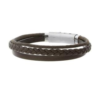 Manoki Pánský náramek Louis z pravé kůže a chirurgické oceli - 19,5 cm - 21 cm (nastavitelná) / Hnědá BA359A