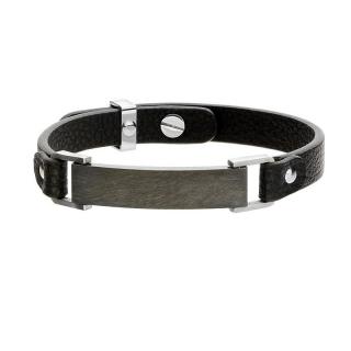 Manoki Pánský náramek Pascal z pravé kůže a chirurgické oceli - 19,5 cm - 22,5 cm (nastavitelná) / Černá BA486B