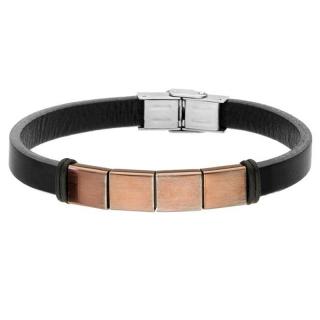 Manoki Pánský náramek Paul z pravé kůže a chirurgické oceli - 21 cm (možnost zkrácení) / Černá BA657A