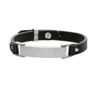 Manoki Pánský náramek Pauli z pravé kůže a chirurgické oceli - Černá / 17 cm - 20 cm (nastavitelná) BA486S