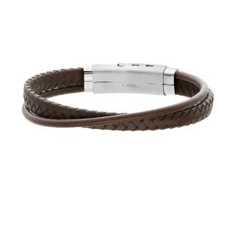 Manoki Pánský náramek Sam chirurgická ocel, přírodní kůže - 20,5 cm - 21,5 cm (nastavitelná) / Hnědá BA441A
