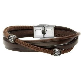 Manoki Pánský náramek Serginio z pravé kůže a chirurgické oceli - Hnědá / 22 cm (XXL) BA654A