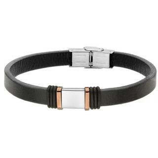 Manoki Pánský náramek Steven z pravé kůže a chirurgické oceli - Černá / 21 cm (možnost zkrácení) BA664B