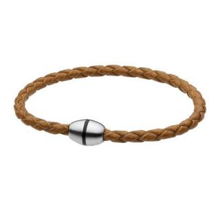 Manoki Pánský náramek Thomas z pravé kůže a chirurgické oceli - 21 cm (XL) / Hnědá BA191N