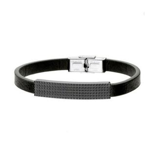 Manoki Pánský náramek Valeriano z pravé kůže a chirurgické oceli - 21 cm (možnost zkrácení) / Černá BA744