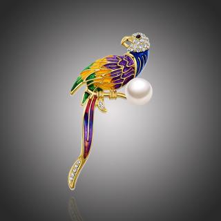 MCK Style Brož Swarovski Elements Socorro s perlou - papoušek - Barevná/více barev B3005