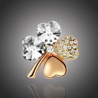Sisi Jewelry Brož Swarovski Elements Čtyřlístek Gold - různé barvy - Bílá/čirá B1063