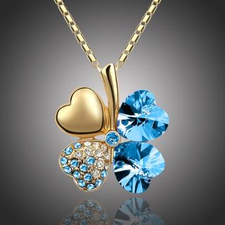 Sisi Jewelry Náhrdelník Swarovski Elements Čtyřlístek - zlato seablue - 40 cm + 5 cm (prodloužení) / Světle modrá NH1021