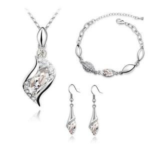 Sisi Jewelry Souprava náhrdelníku, náušnic a náramku Andělské slzy - 40 cm + 5 cm (prodloužení) / Bílá/čirá SET2002
