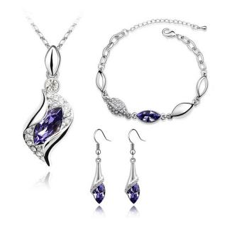 Sisi Jewelry Souprava náhrdelníku, náušnic a náramku Andělské slzy fialové krystaly - 40 cm + 5 cm (prodloužení) / Fialová SET1095