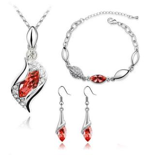 Sisi Jewelry Souprava náhrdelníku, náušnic a náramku Andělské slzy Garnet - 40 cm + 5 cm (prodloužení) / Červená SET2015
