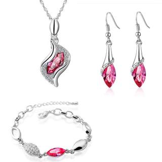 Sisi Jewelry Souprava náhrdelníku, náušnic a náramku Andělské slzy růžové krystaly - Růžová / 40 cm + 5 cm (prodloužení) SET1118