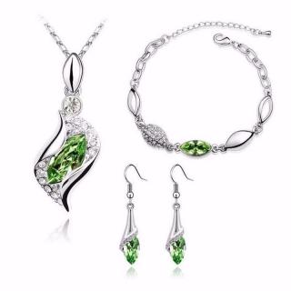 Sisi Jewelry Souprava náhrdelníku, náušnic a náramku Andělské slzy Smaragd - 40 cm + 5 cm (prodloužení) / Zelená SET2012