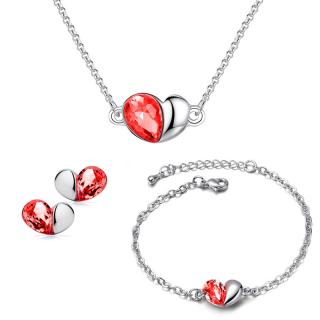 Sisi Jewelry Souprava náhrdelníku, náušnic a náramku Heart Garnet - srdíčko - 40 cm + 5 cm (prodloužení) / Červená SET2037