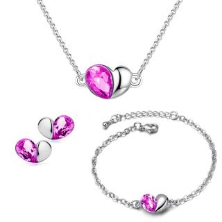 Sisi Jewelry Souprava náhrdelníku, náušnic a náramku Heart Rose - srdíčko - Růžová / 40 cm + 5 cm (prodloužení) SET2035