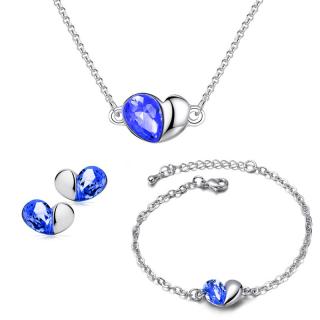 Sisi Jewelry Souprava náhrdelníku, náušnic a náramku Heart Sapphire - srdíčko - 40 cm + 5 cm (prodloužení) / Tmavě modrá SET2034