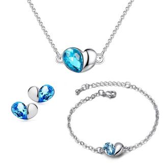 Sisi Jewelry Souprava náhrdelníku, náušnic a náramku Heart Seablue - srdíčko - Světle modrá / 40 cm + 5 cm (prodloužení) SET2031
