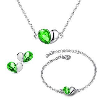Sisi Jewelry Souprava náhrdelníku, náušnic a náramku Heart Smaragd - srdíčko - Zelená / 40 cm + 5 cm (prodloužení) SET2033