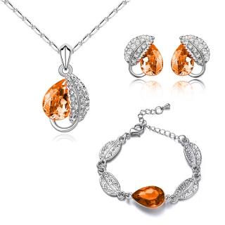 Sisi Jewelry Souprava náhrdelníku, náušnic a náramku Leaf Orange - 40 cm + 5 cm (prodloužení) / Oranžová SET2041