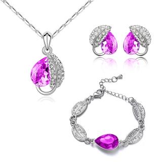 Sisi Jewelry Souprava náhrdelníku, náušnic a náramku Leaf Rose - 40 cm + 5 cm (prodloužení) / Růžová SET2040