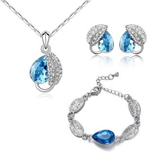 Sisi Jewelry Souprava náhrdelníku, náušnic a náramku Leaf Seablue - 40 cm + 5 cm (prodloužení) / Světle modrá SET2038