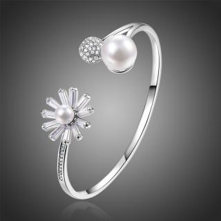 Victoria Filippi Bangles náramek s perlou a Swarovski krystaly Jacques - Bílá/čirá BN0107