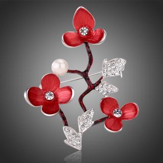 Victoria Filippi Brož Swarovski Elements Anabell - švestkové květy - Červená B0089