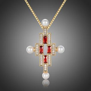 Victoria Filippi Exkluzivní bohatě zdobený náhrdelník Swarovski Elements Constantin - Červená / 45 cm + 5 cm (prodloužení) NH0277
