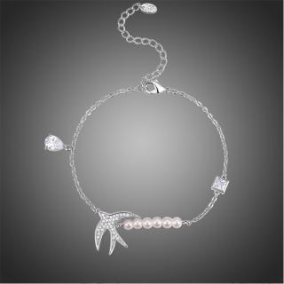 Victoria Filippi Náramek Swarovski Elements Albericci s perlou - vlašťovka - 17 cm + 5 cm (prodloužení) / Bílá/čirá NR0205
