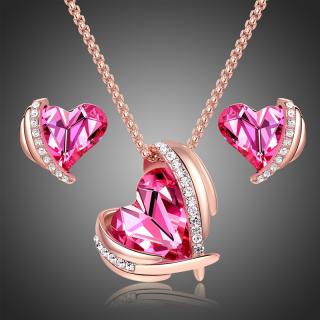 Victoria Filippi Souprava náhrdelníku a náušnic Swarovski Elements Amorita - srdíčka - Růžová / 45 cm + 5 cm (prodloužení) SET0274