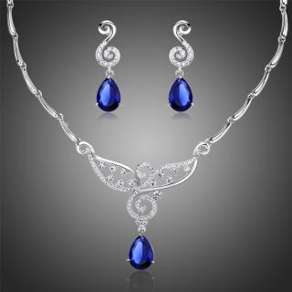 Victoria Filippi Souprava náhrdelníku a náušnic Swarovski Elements Brembilla - Tmavě modrá / 40 cm + 4 cm (prodloužení) SET0252