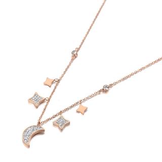 Victoria Filippi Stainless Steel Náhrdelník Swarovski Elements  Gold MoonStar - chirurgická ocel - 40 cm + 5 cm (prodloužení) / Zlatá NHN19116-2